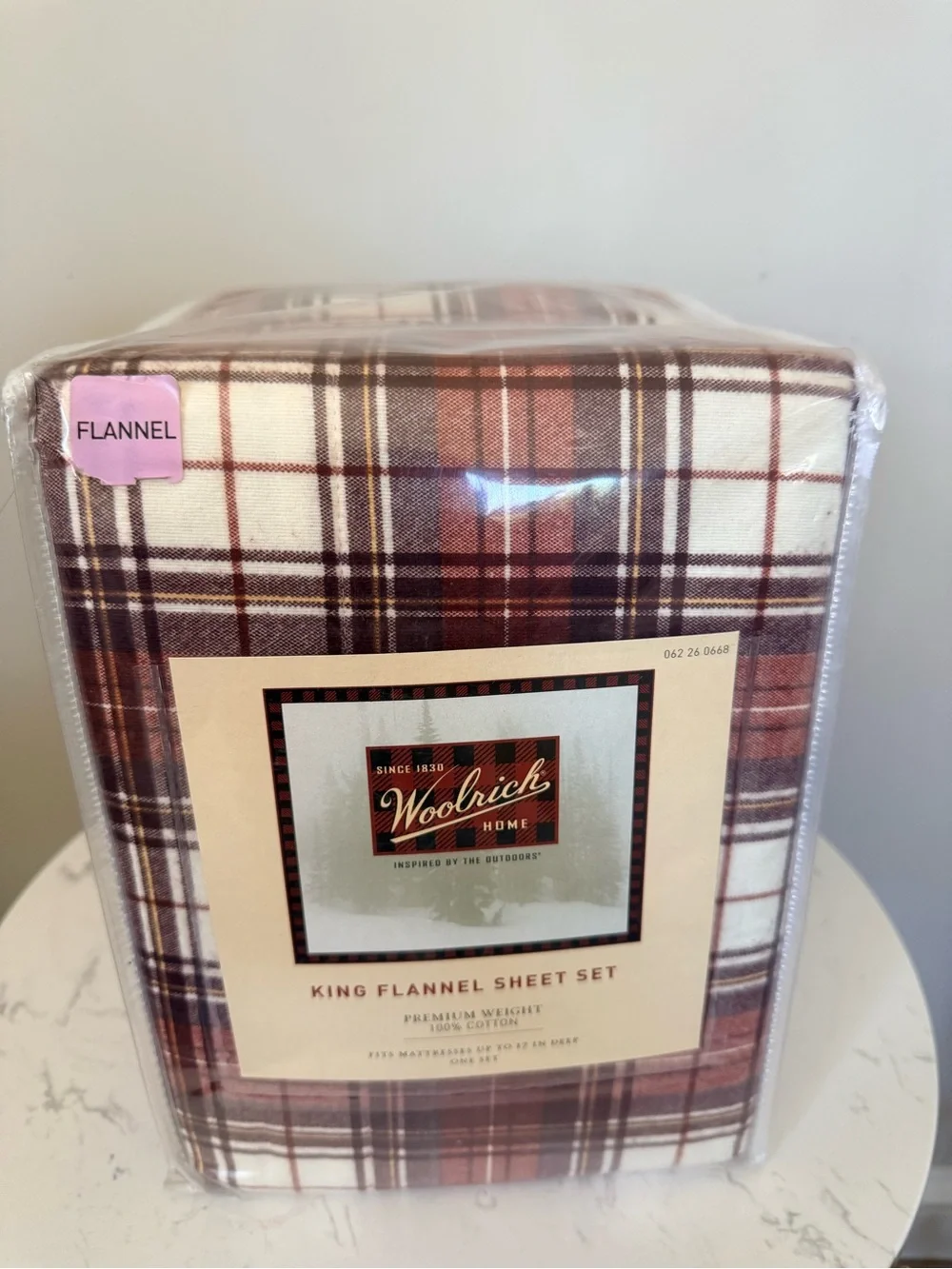 Woolrich King Flannel Sheet Set - Burgundy/brown and Cream Plaid size King